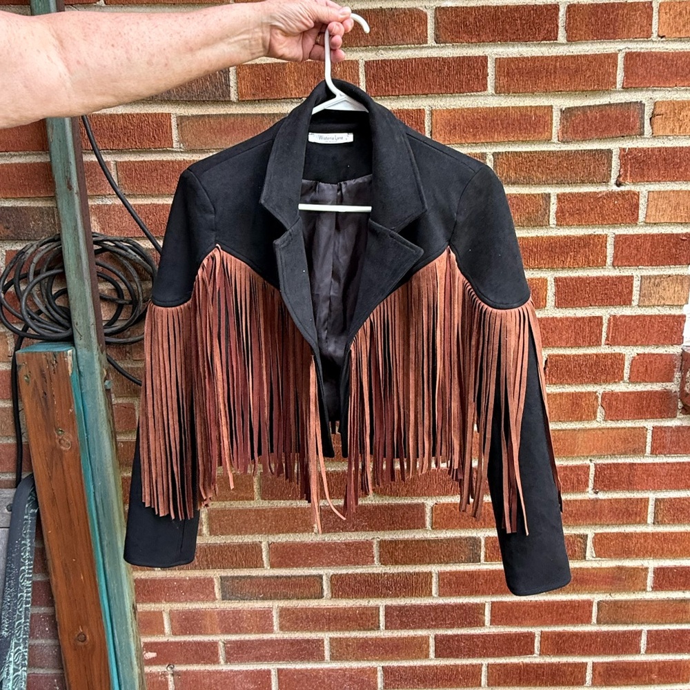 Black and Brown Leather Fringe Jacket